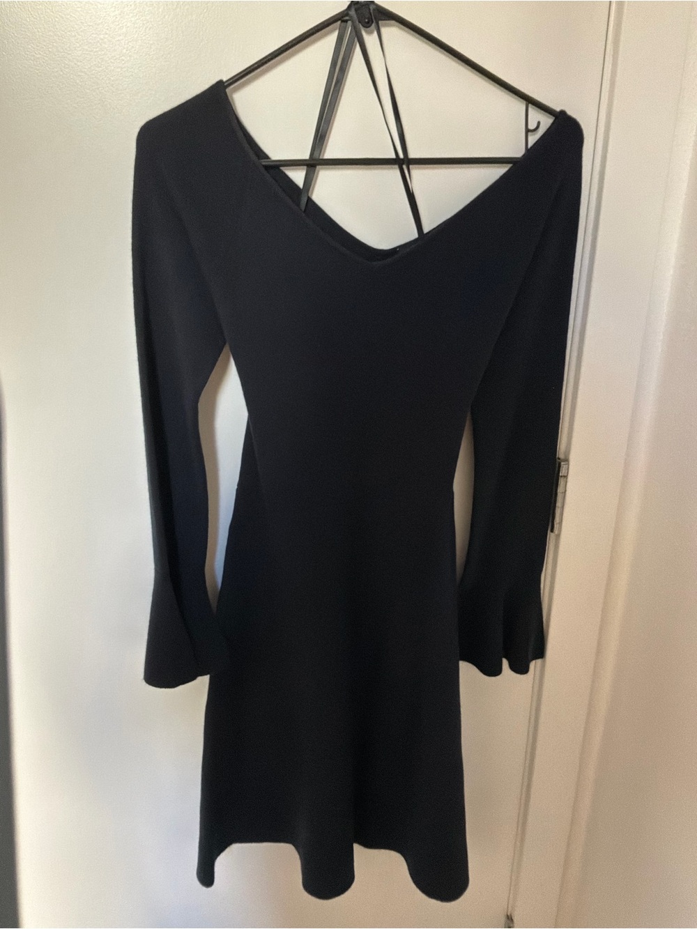 Ann Taylor Black Long-Sleeve Knit Dress with Strappy Back